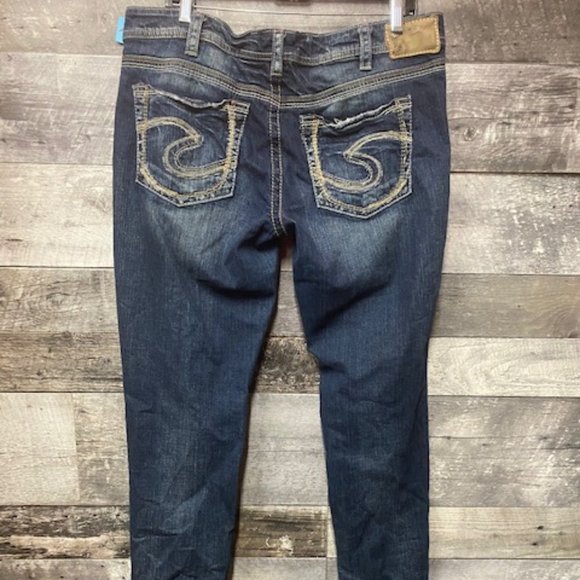 Womens 34/33 SILVER Jeans Aiko Mid Slim EUC - Picture 2 of 6